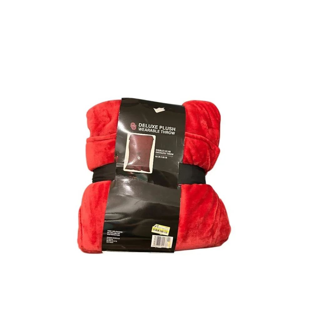 NWT Oklahoma Sooners Deluxe Plush Wearable Throw Blanket
